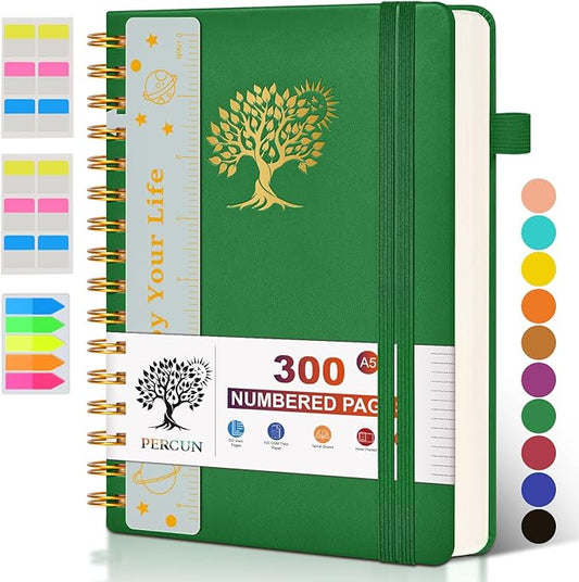 Spiral Notebook Journal for Women Men, 300 Numbered Lined Pages, College Ruled, A5 Hardcover Spiral Bound Notebook for School, Work, Note Taking Writing, Leather Spiral Journal Medium 5.9"x8.5" - Bloomnest