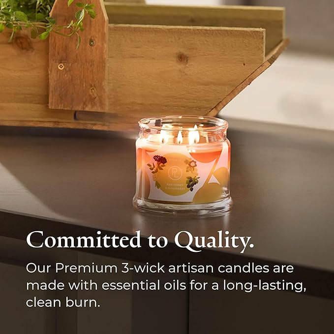 PartyLite Raw Honey & Elderberry Scented, Notes of Alpine Elderflower, Soft Jasmine & Golden Amber, 13.2oz 3-Wick Jar Candle, 45 Hour Burn Time, Luxurious Fragrance, Ideal for Gifting - Bloomnest