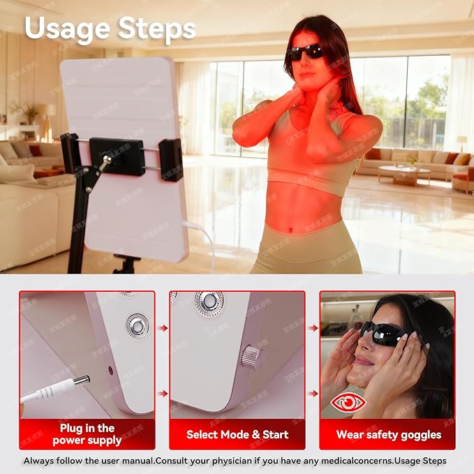 Red Light Therapy Panel for Face & Body - Portable 195 LED 4-in-1 Multi-Wave (415/590/660/850nm) Near Infrared Red Light Therapy Device with Protective Goggles, 10 Phototherapy Modes, Pink Bloomnest