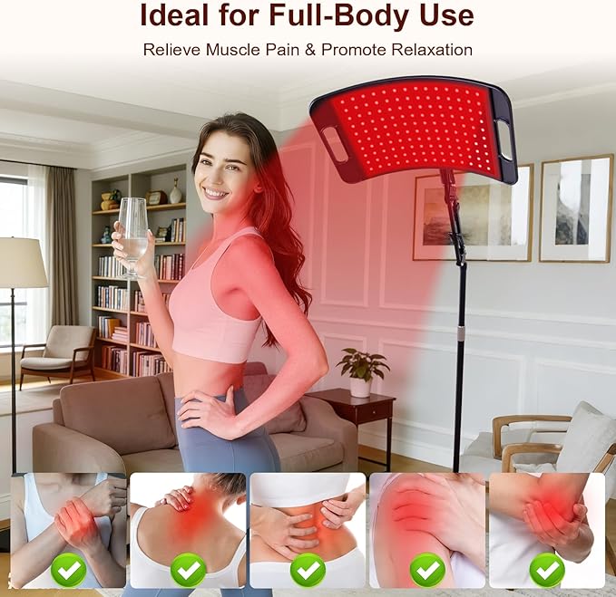 Red Light Therapy for Body and Face, Red Light Panel with 660nm & 850nm LEDs, Infrared Light Therapy Lamp with Adjustable Stand, Red Light-Therapy at Home with Eyes Protection Goggles Fussion