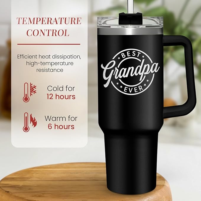SANDJEST Best Grandpa Ever Tumbler with Handle 40oz, Grandfather Gifts for Birthday Christmas Fathers Day Valentines, Presents for Grandpas Granddad Papa Gifts from Granddaughter Grandson - Bloomnest