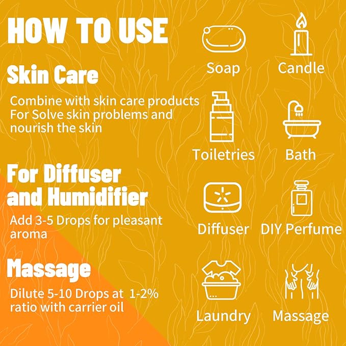 Essential Oils for Diffuser for Home, Top 5 Aromatherapy Oils,Candle&Soap Making,10ml（Orange, Lavender, Peppermint, Eucalyptus, Tea Tree） - Bloomnest