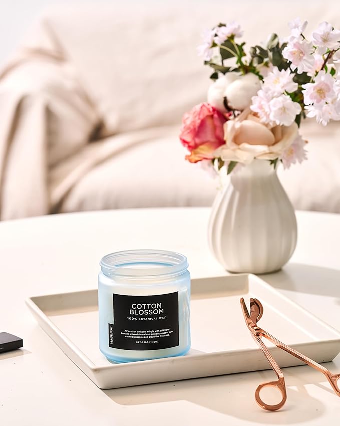 M&SENSE Clean Cotton Scented Candle - 11.6oz Natural Soy Wax Clean Cotton Blossom Scent Non Toxic Candle, 70-Hour Slow Burning 2-Wick Aromatherapy Home Fragrance Gifts for Home Decor - Bloomnest