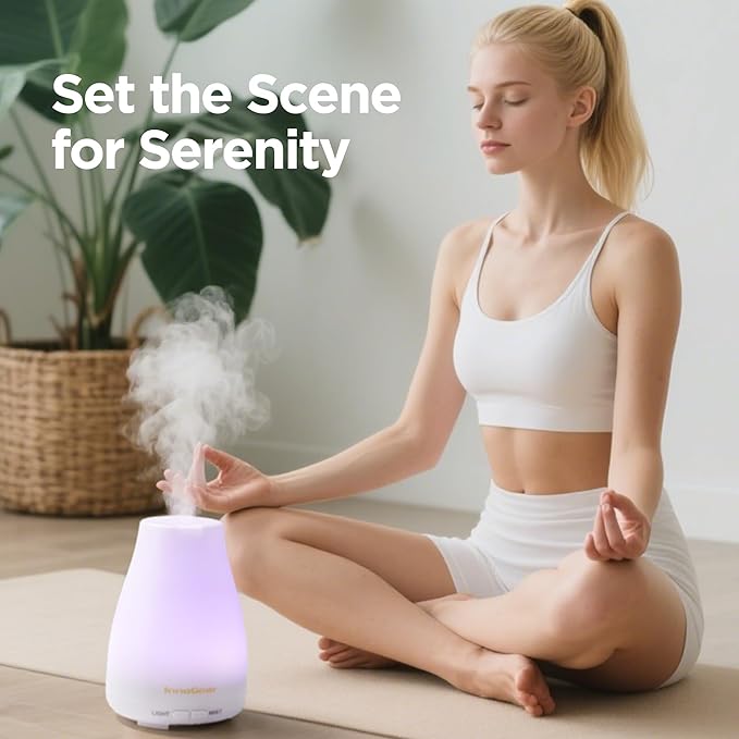 InnoGear Essential Oil Diffuser, Ultrasonic Diffusers for Home Aromatherapy Humidifier for Bedroom Room 7 Colors LED 2 Mist Mode Auto Off, Basic White - Bloomnest