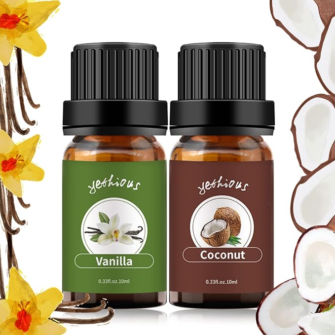 yethious Vanilla Coconut Essential Oil Set Coconut Oil Organic Vanilla Essential Oils for Soap Making, Diffuser, Skin Hair Care - 2 x 10ML - Bloomnest