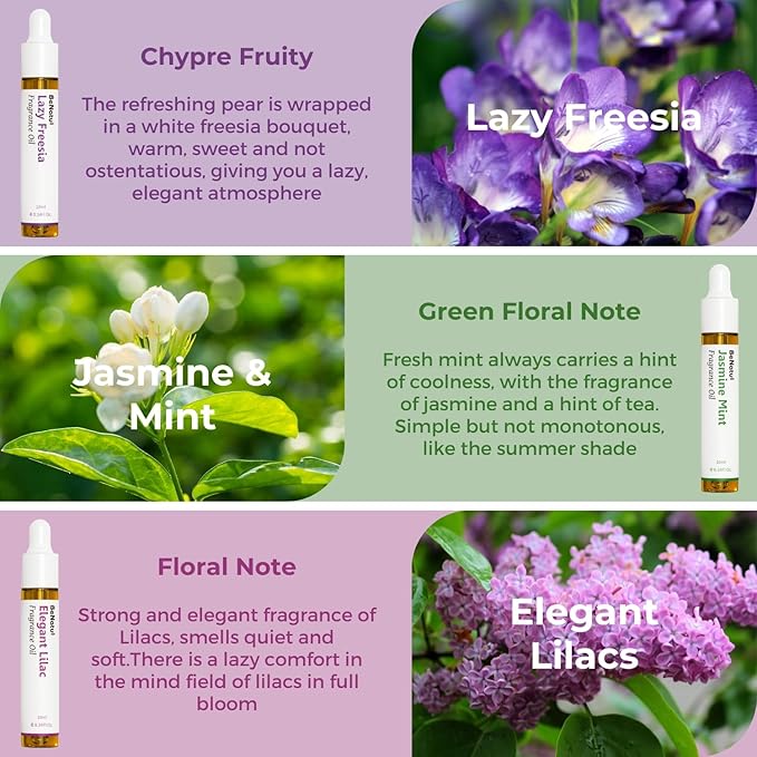 Benatu Floral Premium Fragrance Oils Set for Diffuser, Candle, Soap Making - Spring Scents Aromatherapy Perfume Oil Gift for Home (Rose, Lily, Lavender, Freesia, Jasmine, Lilac) 6 Pcs - Bloomnest