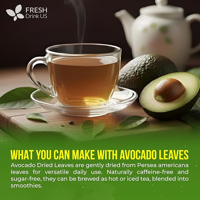 FreshDrinkUS, 120 Avocado Leaves - Loose Leaf - Premium Avocado Leaf Herbal Tea, Caffeine Free Botanical Tea Leaves for Hot or Iced Tea – Natural, Aromatic & Fresh Avocado Leaves - Bloomnest