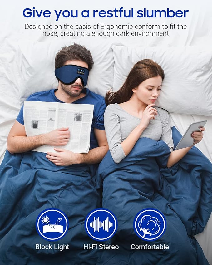 LC-dolida Sleeping Headphones Eye Mask, Sleep Mask with Bluetooth Headphones 3D Eye Mask Wireless Music Cotton Sleep Cover for Side Sleepers Nap Insomnia Air Travel Meditation Gifts for Unisex - Bloomnest