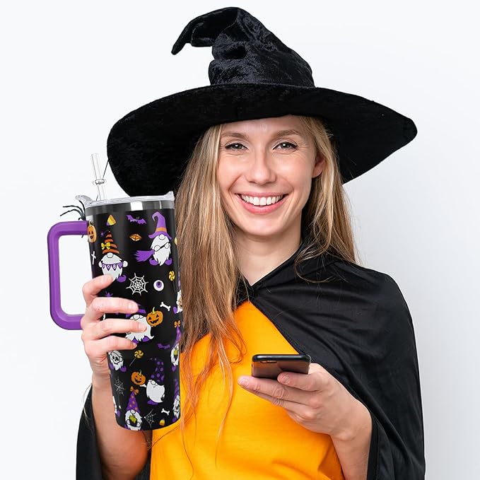 Ceovfoi 40 oz Halloween Gnome Tumbler Insulated Stainless Tumbler,Halloween Goth Ghost Travel Coffee Cup Water Botter, Witch Goth Decor Halloween Gifts For Women - Bloomnest