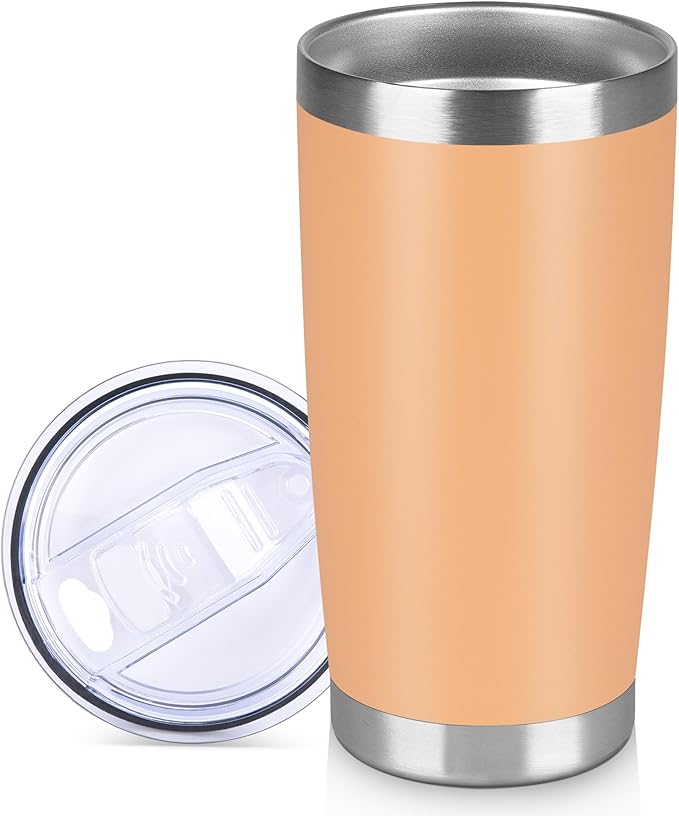 20 oz Tumbler Stainless Steel Tumblers Bulk with Lid Double Wall Insulated Coffee Tumbler Cups for Hot & Cold Drinks Powder Coated Travel Coffee Tumbler Mug Metal (Cream Orange, 1 pack)
