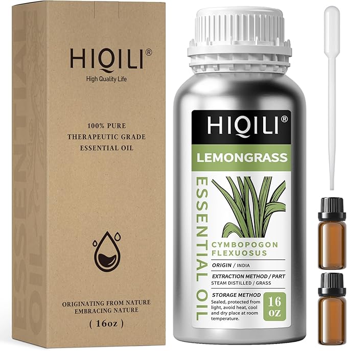 HIQILI 16 Fl Oz Lemongrass Essential Oil, 100% Pure Natural Undiluted for Diffuser, Hair - Bloomnest