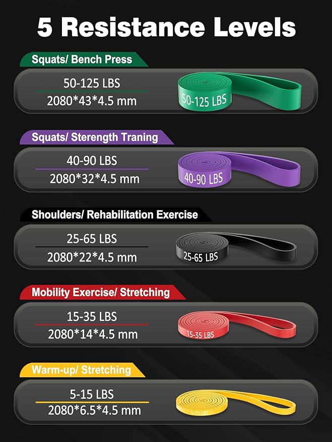 Resistance Bands Set for Pull Up Assistance, Exercise Workout Bands Set with Handles and Door Anchor, Elastic Band for Working Out, Body Stretching, Muscle Training, Men & Women - Bloomnest