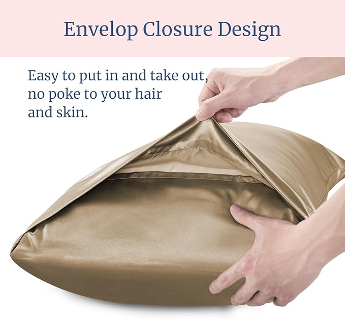 BEDELITE Satin Pillowcase for Hair and Skin, Super Soft Similar to Silk Pillow Cases 4 Pack with Envelope Closure, Cooling Pillowcases for Women Men (20"x30" Queen Size, Tawny Brown) - Bloomnest