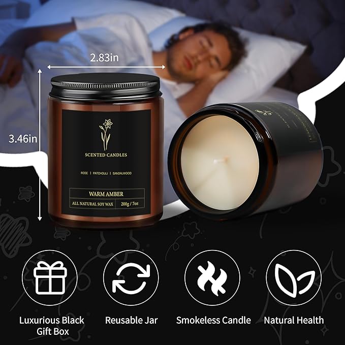 Scented Candles for Men - 4 Pack Candles for Home Scented, 28oz Soy Wax, 300 Hour Burn Time, Men Candle Set, Oak Moss/Magnolia & Sandalwood/Warm Amber/Lemongrass & Eucalyptus - Bloomnest