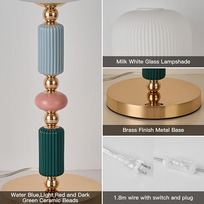 Milk White Glass Shade Table Lamp Modern Metal Desk Lamp with Plug Cord Switch for Bedroom Dining Room - Bloomnest