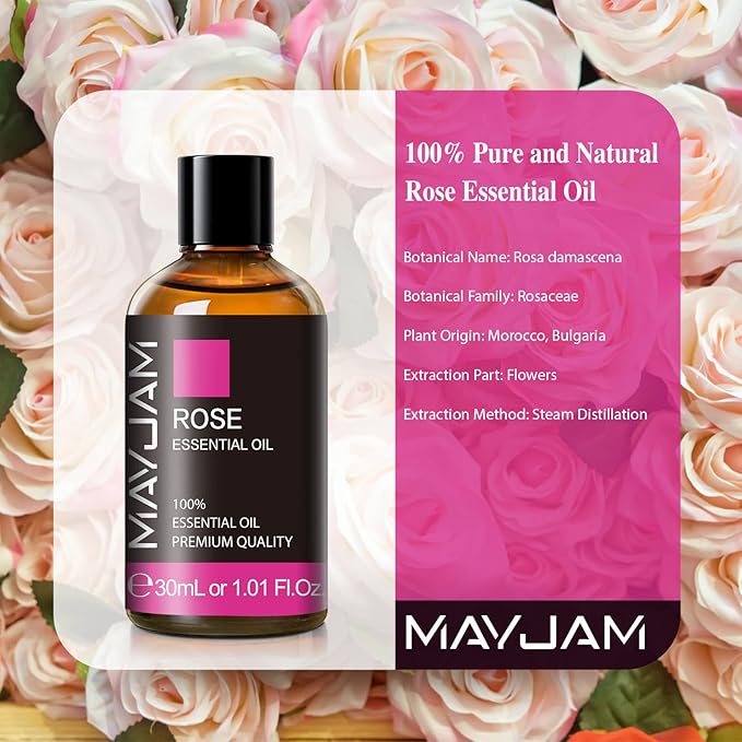 Rose Essential Oil 30ML/ 1.01FL.OZ, MAYJAM Pure Aromatherapy Rose Oil for Massage, Diffuser, Soap Making, Long Lasting Scents - Bloomnest