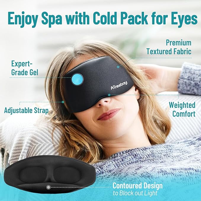 3D Gel Cooling Eye Mask, Weighted Eye mask for Sleeping, 3D Contoured Cup No Pressure Night Blindfold Sleep Mask, Ice Cold Pack Eyes Cold Compress for Puffy Eyes, Dark Circle, Black - Bloomnest