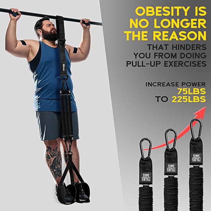 Pull Up Assistance Bands, Adjustable Heavy Duty Resistance Band for Pull Up, 3 Pull Up Bands, Comfortable Fabric Feet/Knee Rest, Assistance Bands for Pull-Up, Home Fitness, Body Stretching - Bloomnest