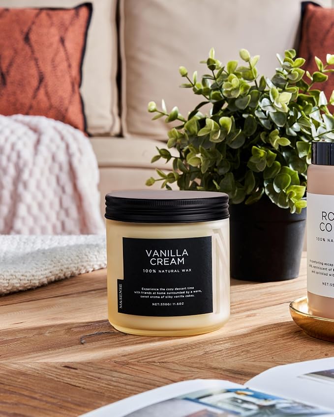 M&SENSE Vanilla Soy Candles, Medium 2 Wick 11.6oz 70 Hours Burning Time, All Natural Organic Soy Wax, Relaxing Aromatherapy Scented Candle, Housewarming Gift for Women and Men - Bloomnest