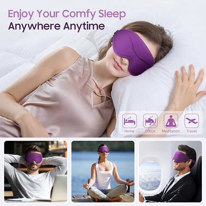 Sleep Mask, 2 Packs Premium Eye Mask for Sleeping, Total Blackout, Superior Soft Comfort, Upgraded 3D Ergonomic Designed Sleeping Mask for Home, Office, Travel, Meditation, Yoga, Blue & Purple - Bloomnest