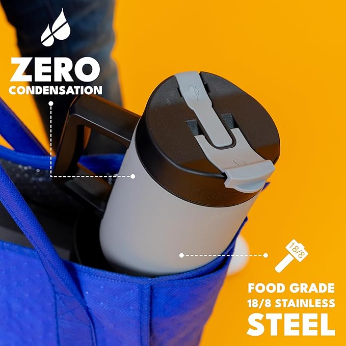 Elemental 32 oz 100% Leak Proof Tumbler with Handle & Straw - Stainless Steel Double Wall Insulated Tumbler for Hot and Cold Beverages - Travel Coffee Mug with Sip & Straw Lid - Graphite - Bloomnest