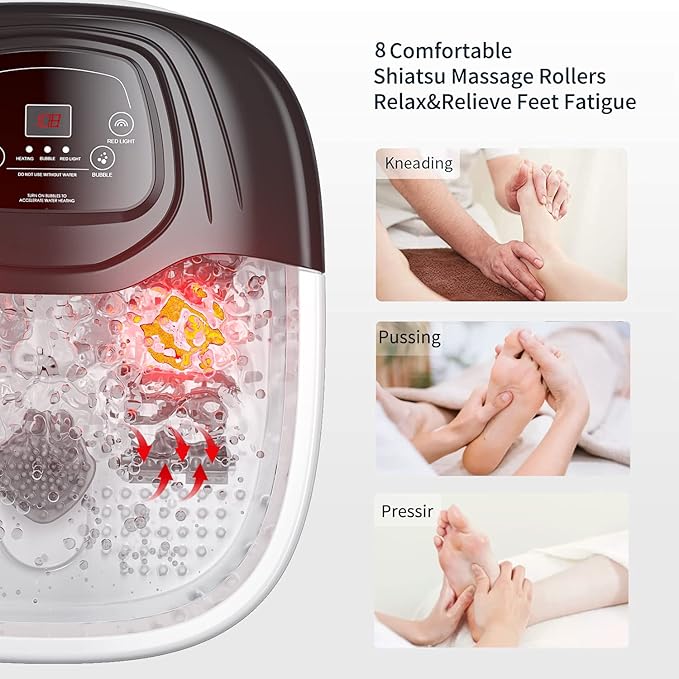 Foot Spa Bath Massager with Heat, Epsom Salt,Bubbles, Vibration and Red Light, Tub for Stress Relief,Foot Soaker, Birthday Gifts for Mom Dad Women Men Her Him - Bloomnest