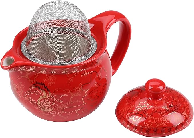 I-MART Chinese Tea Set, Red Ceramic Chinese Wedding Tea Set, Asian Traditional Tea Set with 1 Tea Pot. 6 Tea Cups and 1 Gift Box - Bloomnest