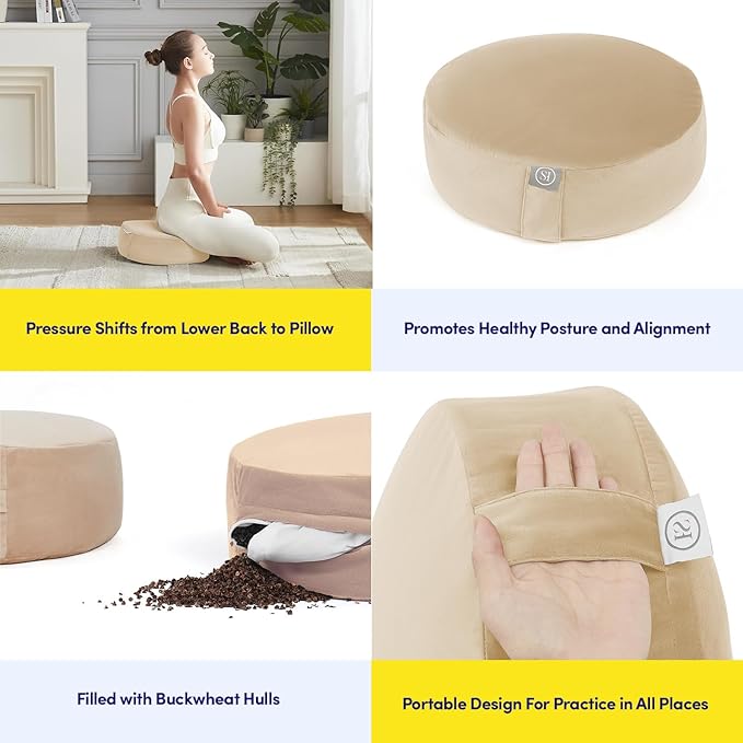 Meditation Cushion Bolster Pillow for Restorative Yoga – Supportive Cushion for Meditation, Pilates, and Relaxation – Filled with Buckwheat Hulls - Removable Cover - Bloomnest