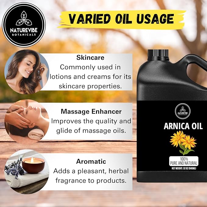 Naturevibe Botanicals Arnica Oil 32 Ounces | 100% Pure and Natural | Great for Skin Care and Hair Care - Bloomnest