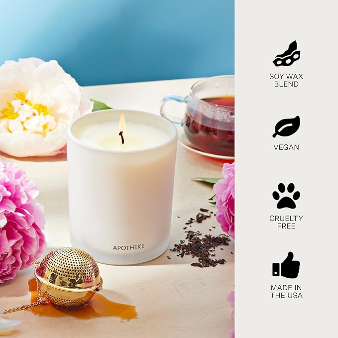 Apotheke Signature Scented Candles for Home, Earl Grey Bitters - 10.5 oz - Soy Wax, Non Toxic, Large Jar White - Luxury Candle Gifts for Women & Men - Bergamot, Peony, and Lemon - Bloomnest