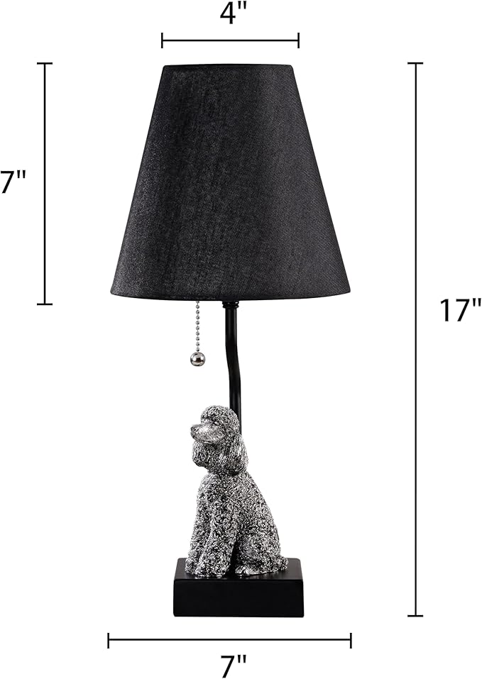 Portable Poodle Table Lamp with USB-C & USB-A Charging Ports, Black Fabric Shade & Dog Figurine Base, Nightstand/Bedside Lamp with Pull Chain Switch – Gift for Dog Lovers 24094 - Bloomnest