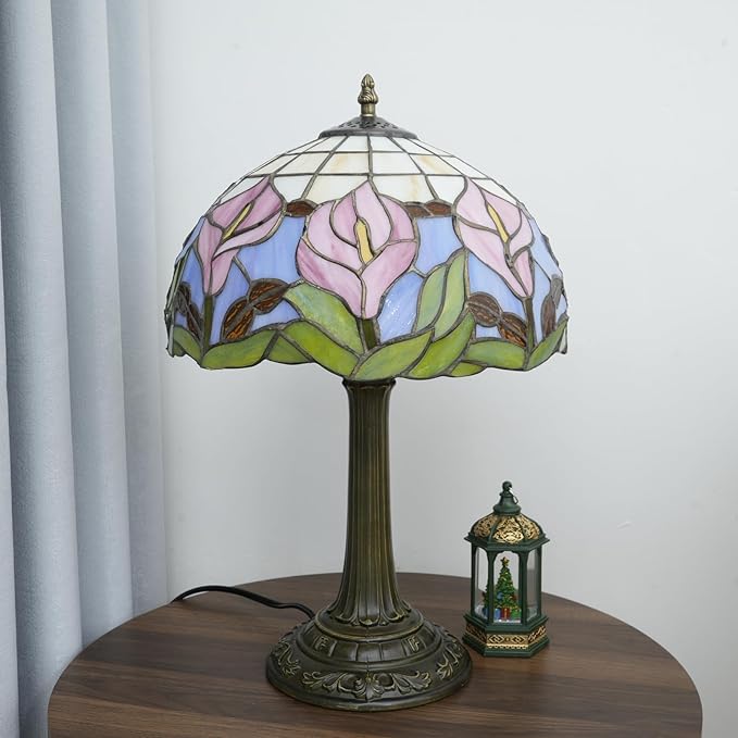 Tiffany Lamp 12 Inch Blue Pink Calla Lily Victorian Stained Glass Table Lamp Antique Bedside Reading Lamp For Bedroom Nightstand Office Light Dorm Room Decor Tiffany Style Retro Home Decoration Gifts - Bloomnest