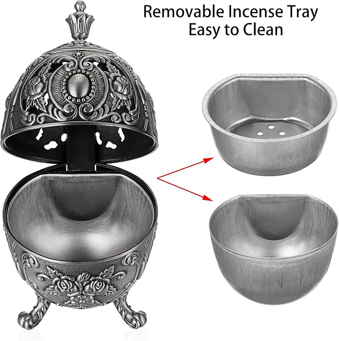 JUXYES Vintage Incense Burner Holder with Removable Ash Catchers, Metal Censer Antique Cone Coil Incense Burner Holder Zinc Alloy Spiritual Aromatherapy Yoga Meditation Gifts Retro Home Decoration - Bloomnest