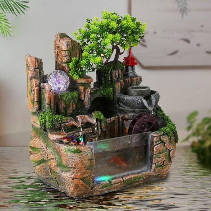 Gdrasuya10 Desktop Rockery Fountain Waterfall, Resin Desktop Fountain Waterfall with Rockery for Living Room Office Decorate - Bloomnest