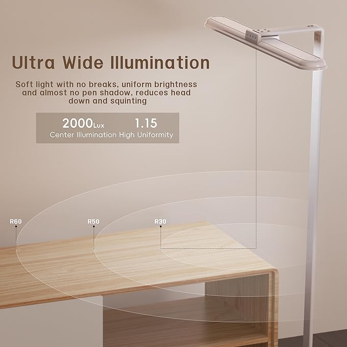 LED Desk Lamp for Home Office, Double Head Desk Lamp,24W Dimmable Desk Light 5 Color 5 Brightness Levels Office Lamp, Adjustable Gooseneck Office Light Eye Protection (White-Large Desk lamp) - Bloomnest