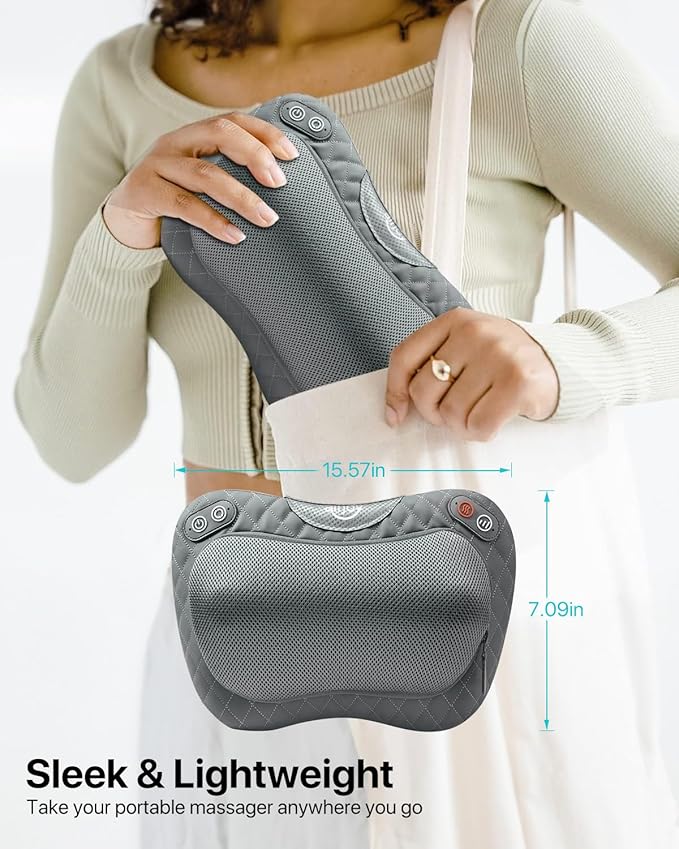 ALLJOY Shiatsu Neck and Back Massager with Soothing Heat,3D Kneading Massage Pillow for Muscle Pain Relief, Use Unplugged,Detachable Cover-Christmas Gifts for Women Men Mom Dad - Bloomnest