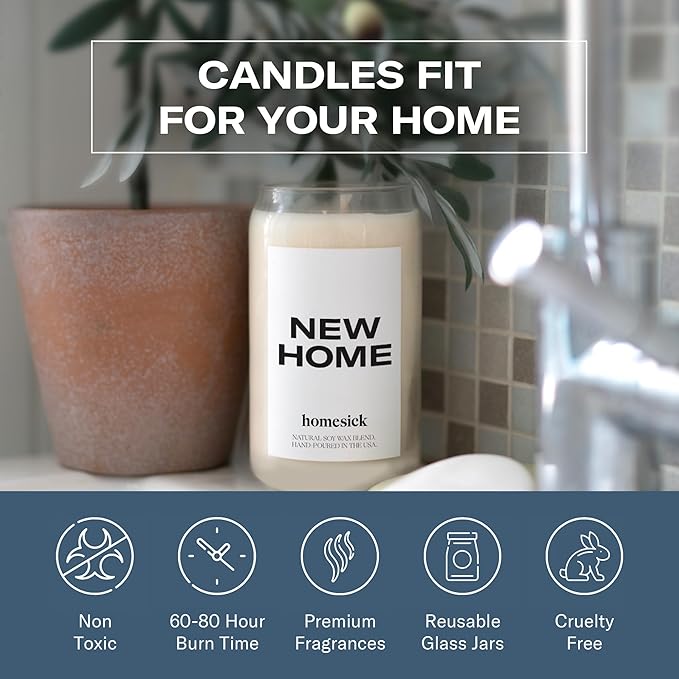 Homesick Scented Candles for Home (New Home) - 13.75 oz Long-Lasting Soy Wax Blend Jar Candle for Housewarming, 60-80 Hours Burn Time - Notes of Jasmine, Cedarwood, Lime, Sandalwood, Oakmoss & Musk - Bloomnest