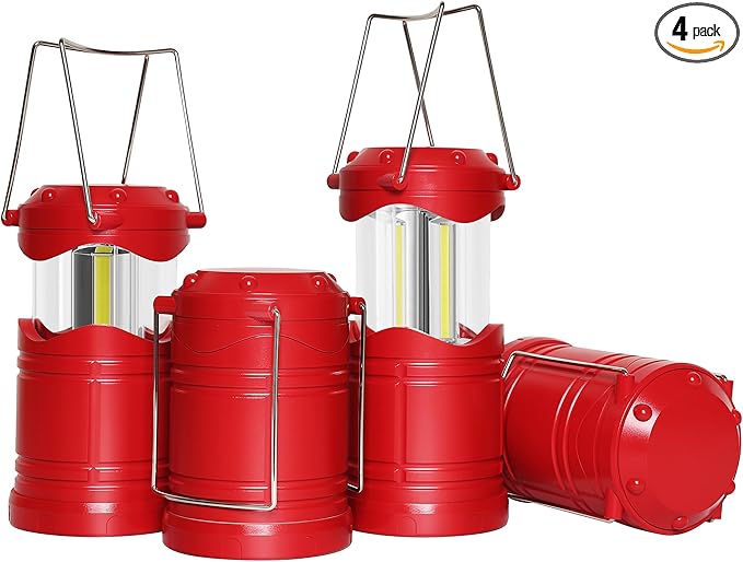 Lichamp LED Camping Lantern, 4 Pack Battery Powered Flashlight for Power Outages, Portable Collapsible Hanging Light Essential for Home, Outdoor, Emergency Lamp Survival Kit Gear for Hurricane, Red - Bloomnest