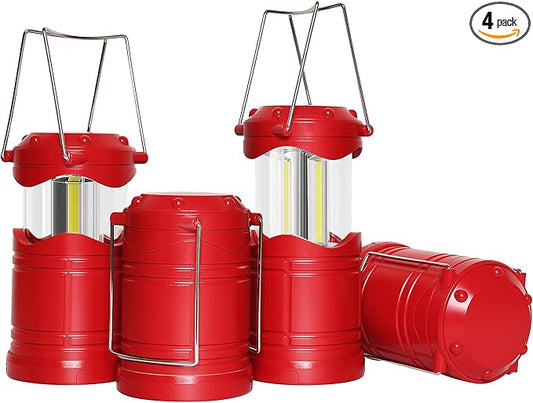 Lichamp LED Camping Lantern, 4 Pack Battery Powered Flashlight for Power Outages, Portable Collapsible Hanging Light Essential for Home, Outdoor, Emergency Lamp Survival Kit Gear for Hurricane, Red - Bloomnest