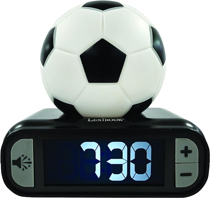LEXiBOOK - Soccer Ball Digital Alarm Clock with Night Light Snooze, Clock, Luminous Soccer Ball, Black Colour - RL800FO - Bloomnest