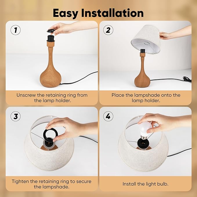 Touch Table Lamp for Bedroom Set of 2, 3-Way Dimmable Bedside Lamp for Nightstand, 17” Rustic Metal Desk Lamp with Linen Shade for Living Room, Kids Reading, Dorm, Home Office Decor, Bulb Included - Bloomnest