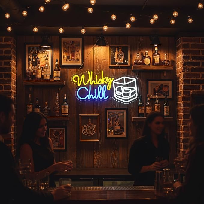Whisky Chill Neon Sign,Neon Signs for Wall Decor,Whisky Bar Sign,LED Neon Light for Wall Decor,Dimmable Whisky Light Up Signs for Home Bar,Party,Neon Bar Sign for Man Cave - Bloomnest