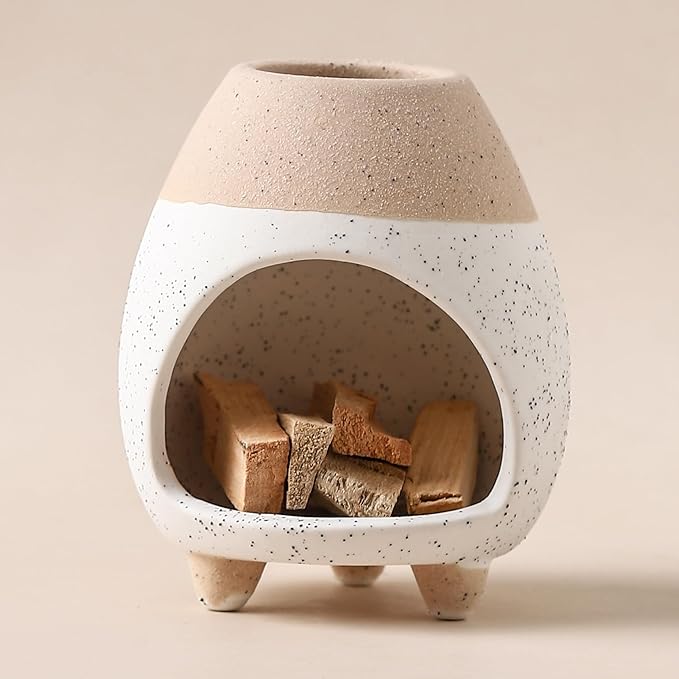 Palo Santo Holder Burner, Handcrafted Ceramic Incense Holder Burner and Ash Catcher for Palo Santo Sticks or sage Bundles, Smudge Bowl, Meditation Home Decor (White Yellow) - Bloomnest