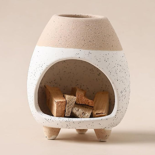 Palo Santo Holder Burner, Handcrafted Ceramic Incense Holder Burner and Ash Catcher for Palo Santo Sticks or sage Bundles, Smudge Bowl, Meditation Home Decor (White Yellow) - Bloomnest