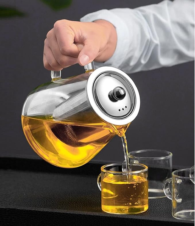 Mini Size Glass Teapot Tea Kettle-with Stainless Steel Removable Infuser for Blooming Tea & Loose Leaf Tea, Microwave & Stovetop Safe, 550ML/19.3oz (S-550) - Bloomnest