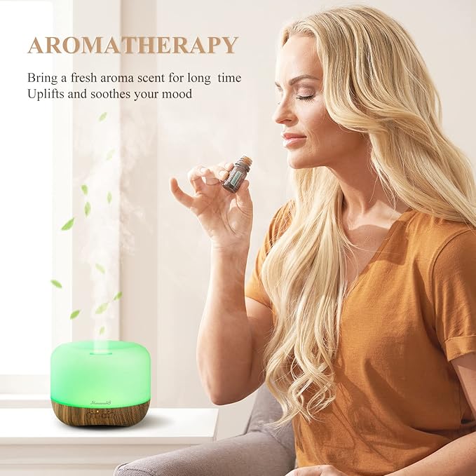 Aromatherapy Essential Oil Diffuser for Room: 500ml Colorful Aroma Air Humidifier with Adjustable Cool Mist Mode, Waterless Auto Off Ultrasonic Diffusers for Large Room Home Office(Brown) - Bloomnest