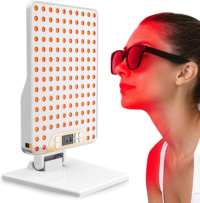 Red Light Therapy Device,Portable LED Red Infrared Light Device with 630nm, 660nm & 850nm Combination Light for Face and Body, 9 Adjustable Timer Settings, Adjustable Angle, Includes Goggles,White Bloomnest