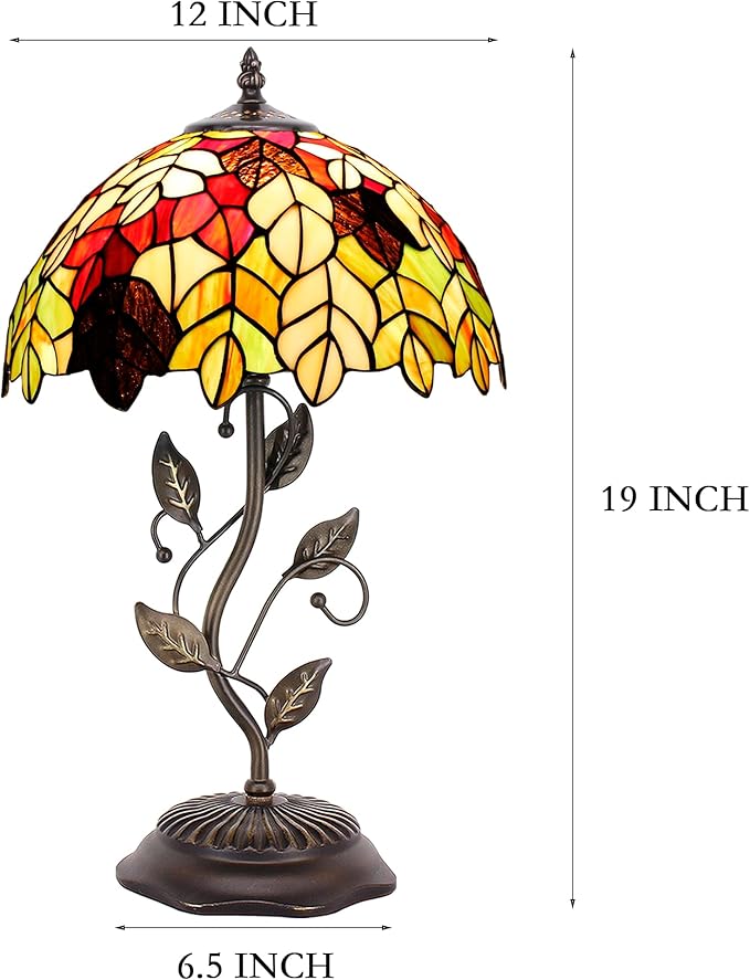 Tiffany Lamp Table Lamp Stained Glass Desk Lamps 12X12X19 Inches Reading Light Decor Bedroom Living Room (Maple Leaf Style) - Bloomnest
