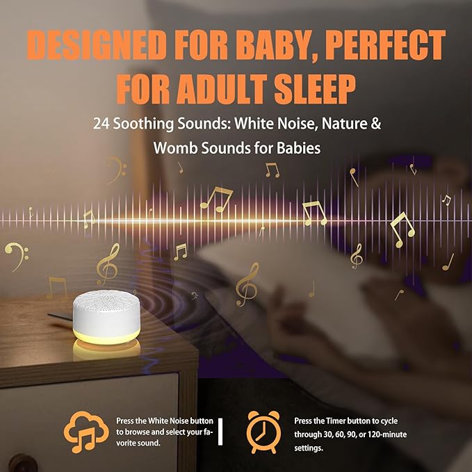Sound Machine with 24 Relaxing Nature Sounds,Sleep Portable Travel White Noise Machine for Home,Office,Nursery,Timed and Adjustable with Lights Sound Machine - Bloomnest