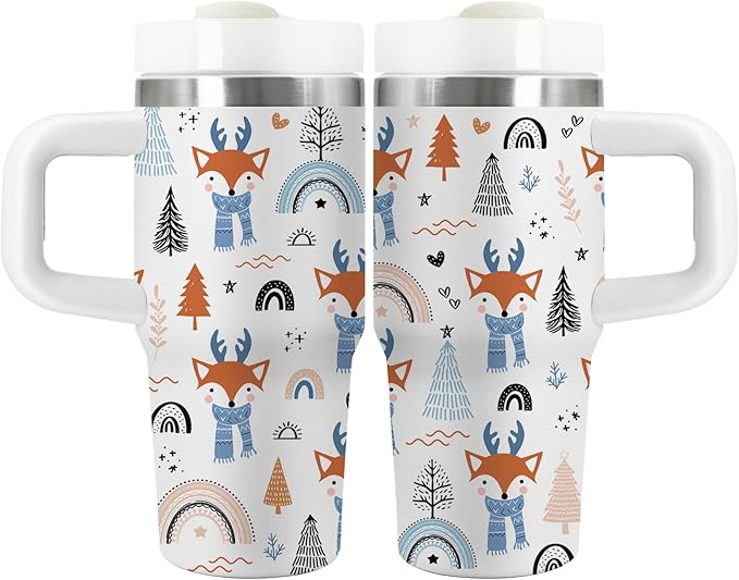 Fox Gifts for Girls - 14oz Kids Forest Red Fox Tumbler with Handle and Straw, Stainless Steel Insulated Water Bottle, for Sport, School, Travel - Animal Lovers Children Birthday Gifts Cups(1pc) - Bloomnest